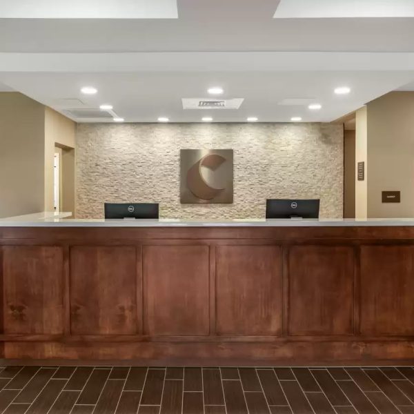 front desk in the lobby of comfort inn